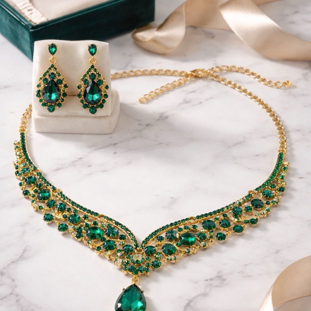 Elegant Green and Gold Jewelry Set